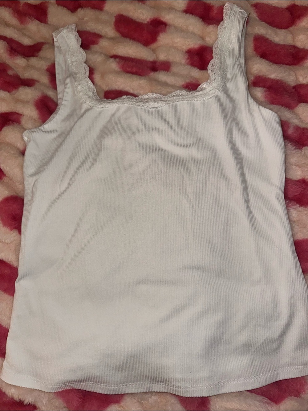 Montgomery Post Women's Double Lined White Lace-Trim Ribbed Tank Top - NWOT